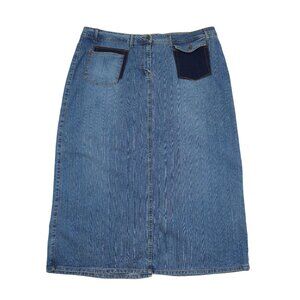 Vintage Y2K Patchwork Pocket Straight Denim Skirt 22 Midi Maxi Stretch Vezucci